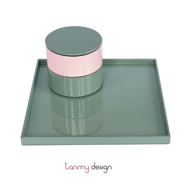 Round light green/light pink 2-tier lacquer box size XS  D9*H7,8 cm